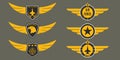 Air Force logo with wings, shields and stars. Military badges. Army patches. Vector illustration